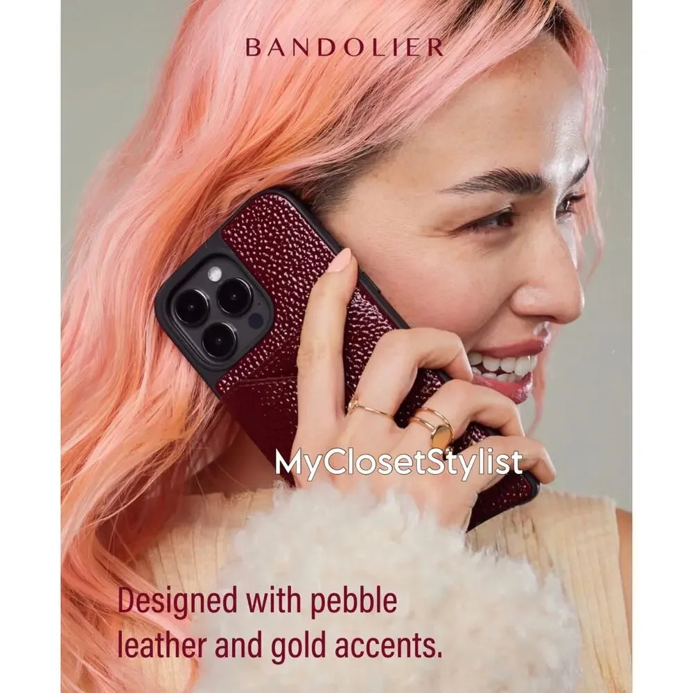 Bandolier LACQUER Leather 14plus Crossbody Chain Case SET wine/gold NEW RARE GEM